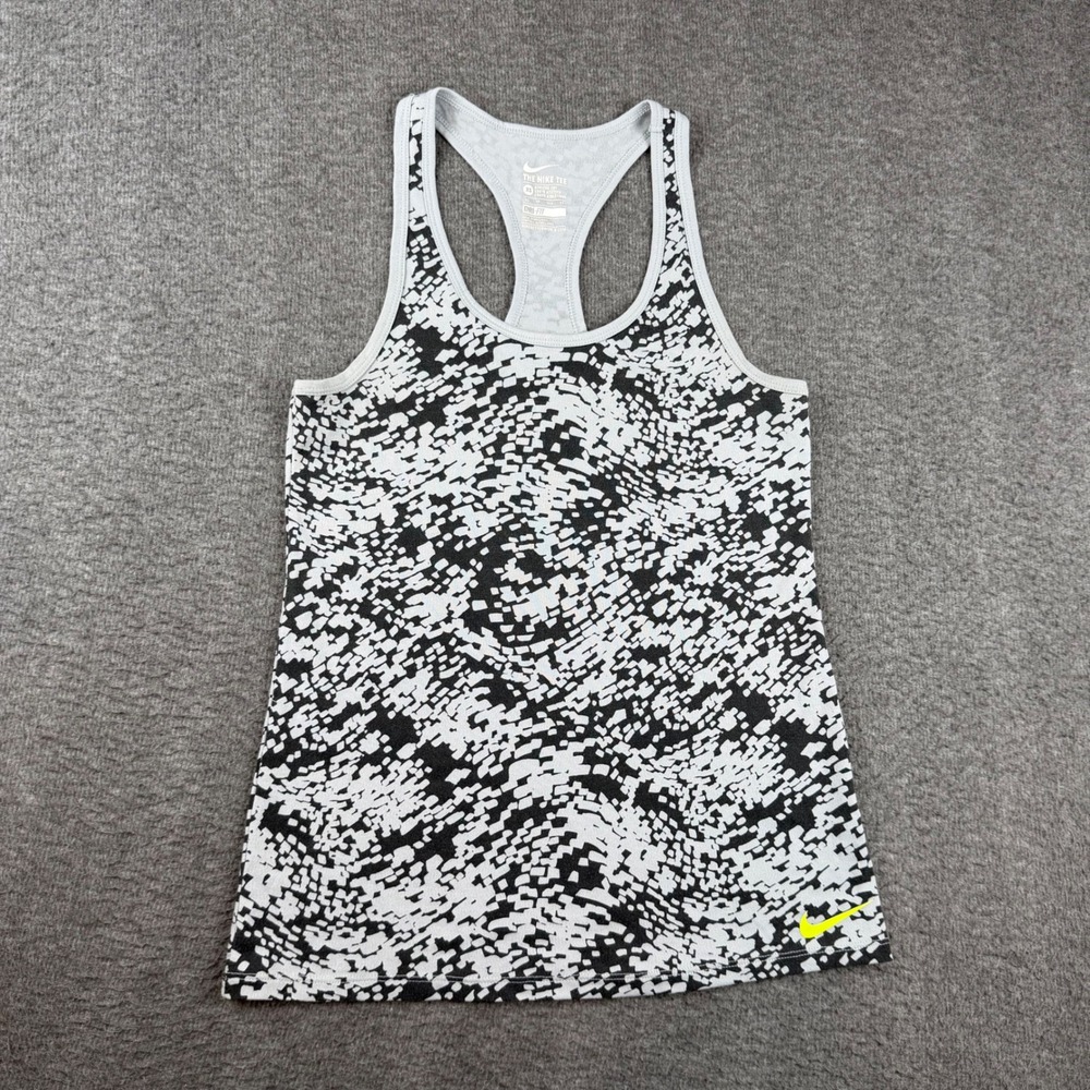 Nike Tank Top Women's XS Black White Dri-FIT Racerback Abstract Print 729813-012